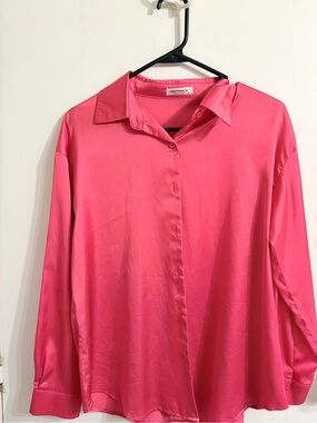 Hotouch Pink Satin Button-Down Blouse